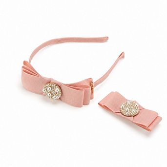 Girl's Faux Pearl Bow Hair Accessories Set Pink