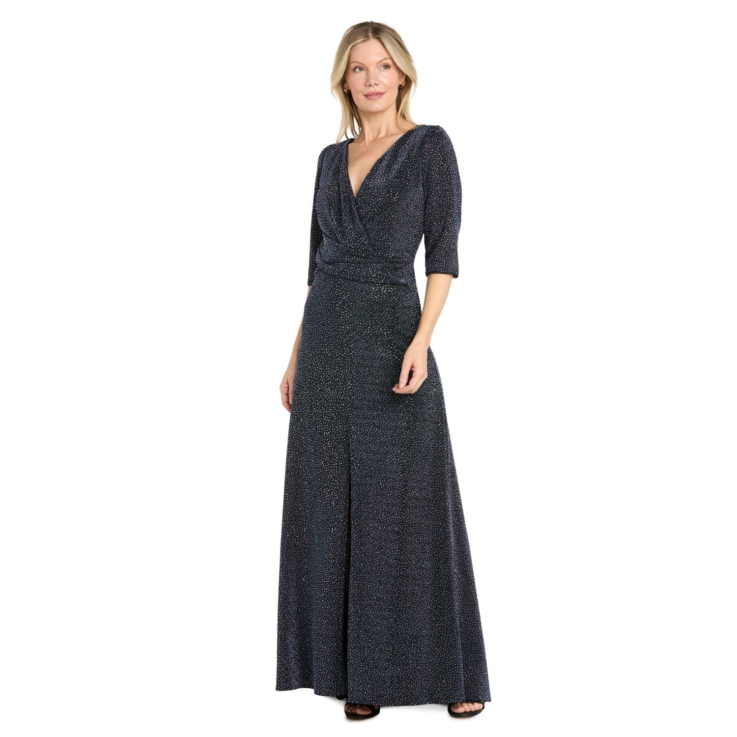 Женское платье R&M Richards Metallic Knit Twist-Front Studded Maxi — фото 1