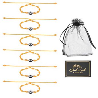 6 pc Evil Eye Bracelet, Handmade Braided Rope String Adjustable Bracelet Set with Card & Mesh Bag