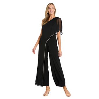 Women's R&M Richards One-Shoulder Rhinestone Caplet Wide-Leg Jumpsuit