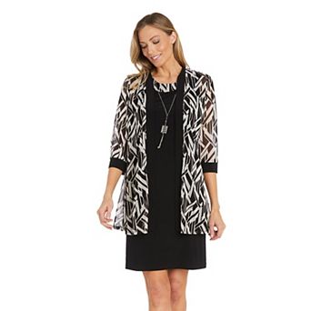 Women's R&M Richards 2 pc Puff Print Power Mesh Jacket & Dress Set with Necklace