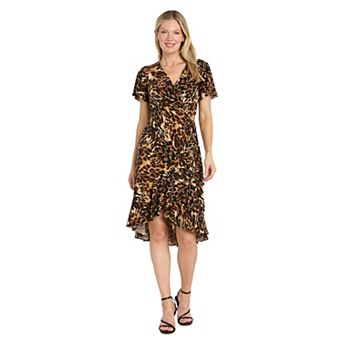 Women's R&M Richards Faux Wrap Leopard Print Dress with Buckle