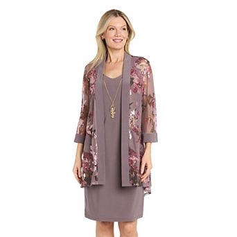 Women's R&M Richards 2 pc Power Mesh Jacket & Dress Set With Necklace