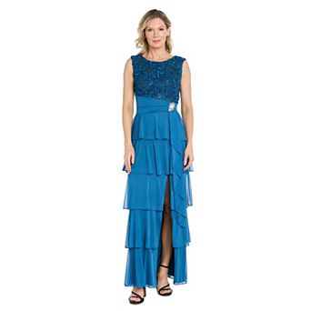 Women's R&M Richards Tiered Chiffon Maxi Dress With Slit