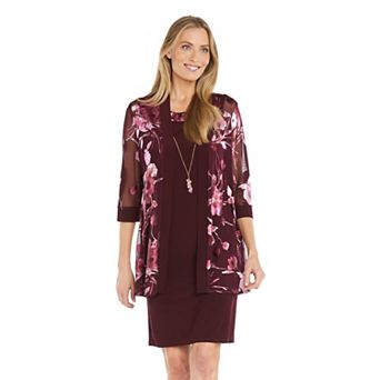 Women's R&M Richards 2 pc Print Power Mesh Jacket & Dress Set With Necklace