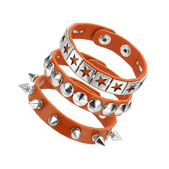 1 Set Punk Rock Studded Bracelet Set, Goth Spiked Star Cuff Wristband Adjustable Bracelets