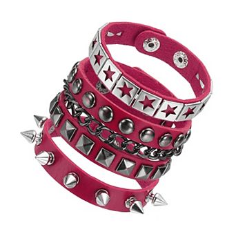 1 Set Rock Punk Studded Faux Leather Bracelet Set Adjustable Bracelet for Emo Grunge Accessories