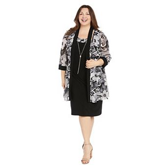 Plus Size R&M Richards Print Mesh Jacket Dress Set with Necklace