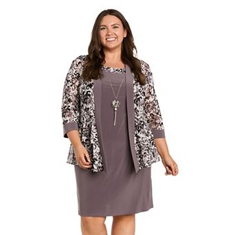 Plus Size R&M Richards Puff Print Jacket Dress & Necklace Set