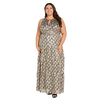 Plus Size R&M Richards Metallic Foil Pleated Halter Maxi Dress
