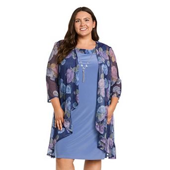 Plus Size R&M Richards 2 pc Metallic Crinkle Pleated Jacket & Dress Set With Necklace