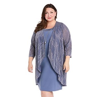 Plus Size R&M Richards Metallic Leaf Jacquard Jacket Dress with Necklace