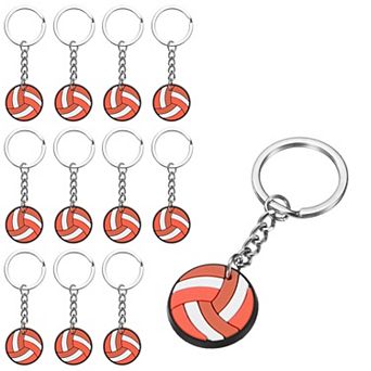 12 pc Volleyball Keychain Bulk, Volleyball Keychains with Metal Ring Backpack Charm Gifts
