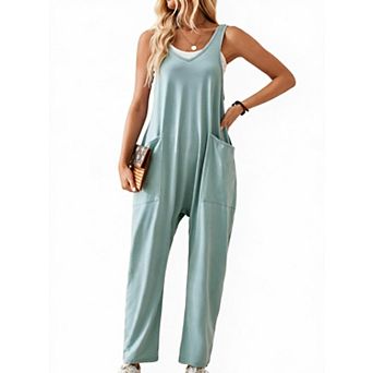 Women's V Neck Sleeveless Casual Jumpsuit With Side Pockets