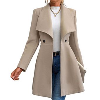 Womens Open Front Collared Long Pea Coat Long Sleeve Business Casual Wool Blend Chunky Jacket