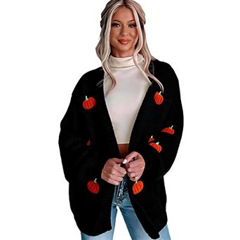 XuBa Women Pumpkin Knit Cardigan Long Sleeve Open Front Sweater