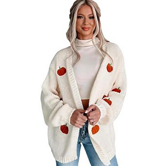 XuBa Women Pumpkin Knit Cardigan Long Sleeve Open Front Sweater