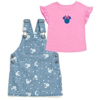 Disney's Minnie Mouse Denim 2 pc Overall Dress and T-Shirt Set