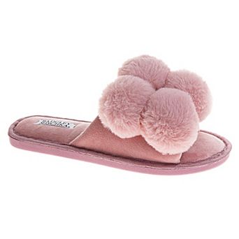 Badgley Mischka Women’s Plush Pom-Pom Slippers Cozy Open-Toe Slide House Shoes (Adults)