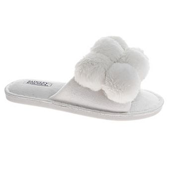 Badgley Mischka Women’s Plush Pom-Pom Slippers Cozy Open-Toe Slide House Shoes (Adults)