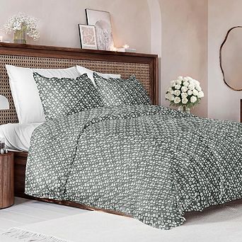 CGK Linens Floral Duvet Cover Set with Pillow Sham, Zipper Closure & Corner Ties