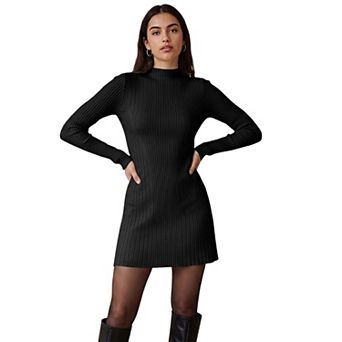 Sweater Dress for Women Spring Fall Long Sleeves Mock Neck Slim Fit A Line Casual Pullover Dresses