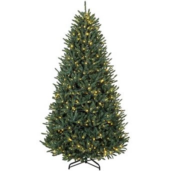 HOMCOM 9ft Prelit Christmas Tree, Easy Plug, Dual-Color Lights, Hinged