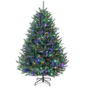 HOMCOM 6ft Prelit Christmas Tree, Easy Plug, Dual-Color Lights, Hinged