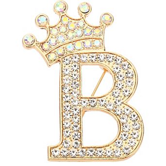 Letter Brooch Pins Crown Initial Rhinestone Alphabet