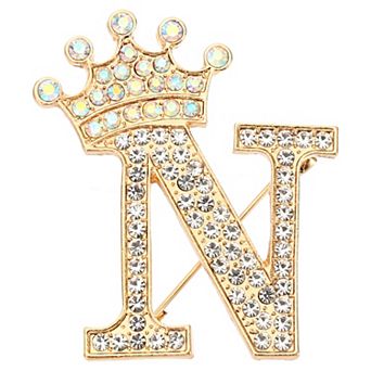 Letter Brooch Pins Crown Initial Rhinestone Alphabet