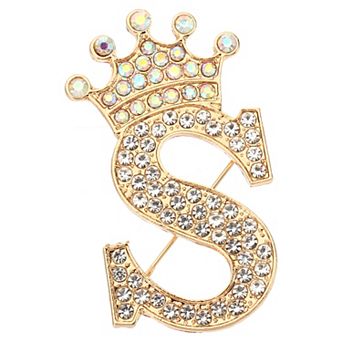 Letter Brooch Pins Crown Initial Rhinestone Alphabet