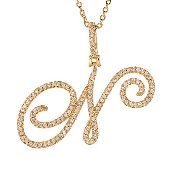 Round Disc Initial Necklace Stainless Steel Micro Pave CZ Letter Pendant