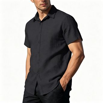 Men's Linen Cotton Short Sleeve Button Down Shirt