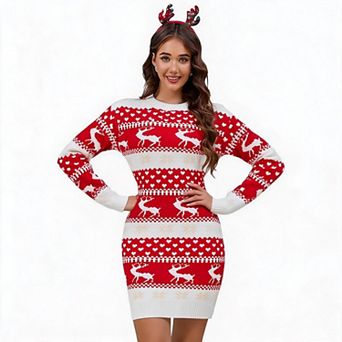 Christmas Sweater Dress Women Long Sleeve Bodycon Mini Holiday Outfit For Winter Festive Gathering