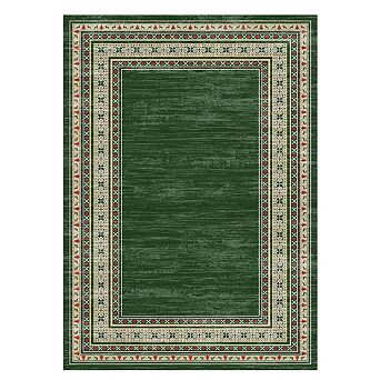 Traditional Christmas Border Area Rug Vintage Geometric Pattern Washable Soft Indoor Decor Carpet