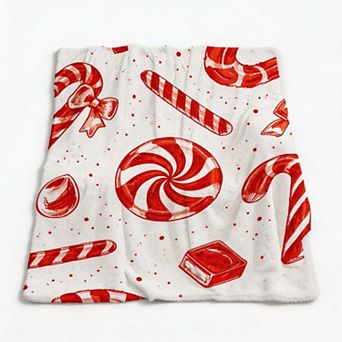 Christmas Holiday Blanket, Peppermint Swirl Candy Cane Sweet Festive Print Flannel Blanket