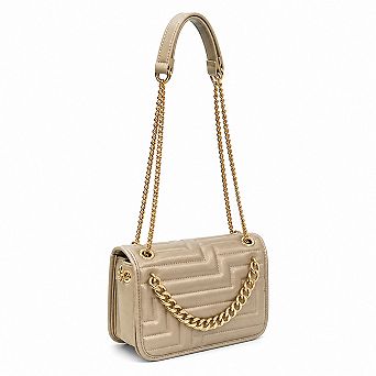 Elegant Geometric Quilted Gold Chain Shoulder Flap Purse with Structured Top Handle Design