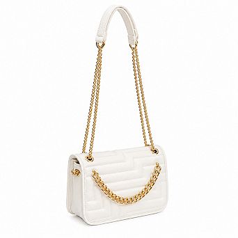 Elegant Geometric Quilted Gold Chain Shoulder Flap Purse with Structured Top Handle Design