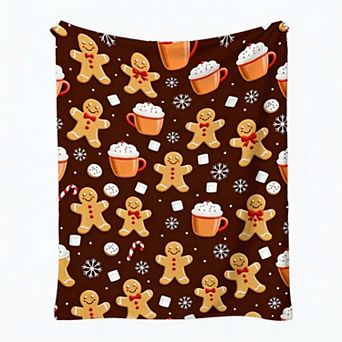Christmas Holiday Blanket, Gingerbread Man Hot Cocoa Mug Sweet Winter Treat Blanket