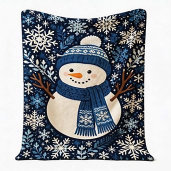 Christmas Holiday Blanket, Knit‑Style Snowman Snowflake Festive Flannel Blanket
