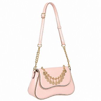 Coin Charm Flap Chain Strap Faux Leather Shoulder Handbag with Adjustable Strap