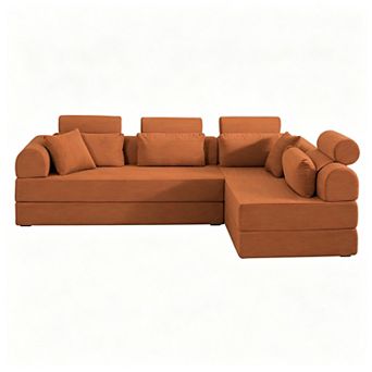 106" W 6‑in‑1 Sleeper Sectional Sofa, L-Shaped Corduroy Sofa Bed, 28D High-Density Foam Filling