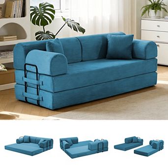 78" W 6-in-1 Corduroy Foldable Sofa Bed with High-Rebound Density Sponge