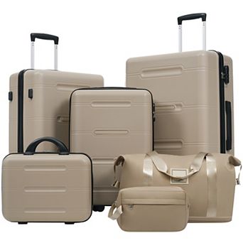 Whisen 6 pc Hardshell Spinner Luggage Set Lock, 14"28" + Duffel & Toiletry Bag