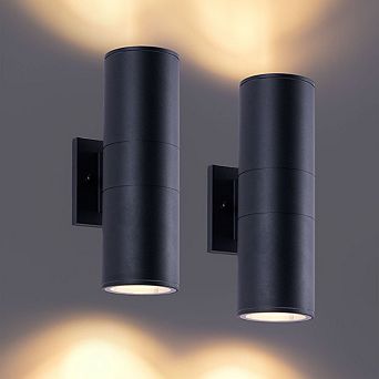 2-Pack Black Cylinder Outdoor Wall Sconces, Up/Down Light, IP65 Waterproof, E26 Base Overview