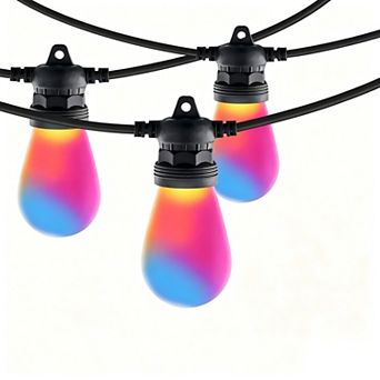 RGB Outdoor String Lights 50FT, APP Control 15 Bulbs, Waterproof Hanging Lights for Halloween