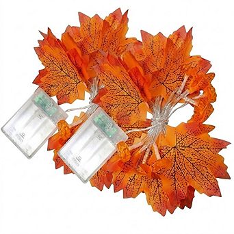 Fall Garland with Pinecone Pumpkin LED Lights, 2-Pack with Timer
