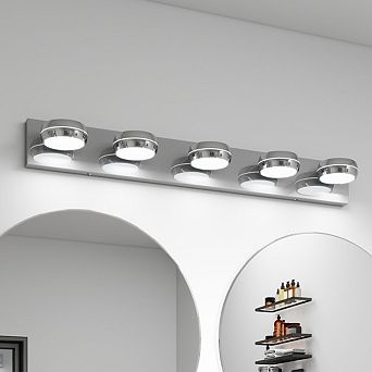 5-Light LED Vanity Light, Dimmable, 180° Rotatable, Chrome Finish, Waterproof Bathroom Wall Light