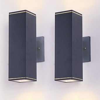 2-Pack Black Square Outdoor Wall Sconces, Up/Down Light, Weather Resistant, E26 Base
