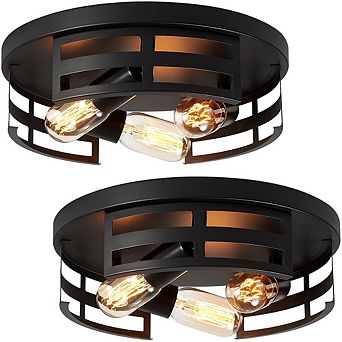 Industrial 3-Light Flush Mount Ceiling Light, 2 Pack
